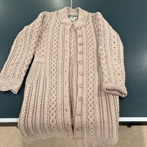 Aran Crafts Ireland 100% Merino Wool Cardigan Coat – Oatmeal – XXS